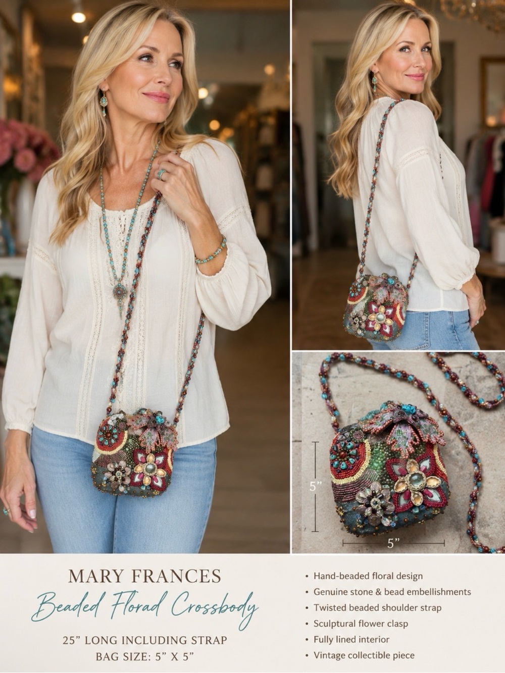 Mary Frances Multicolor Beaded Floral Crossbody with Sculptural Flower Detail